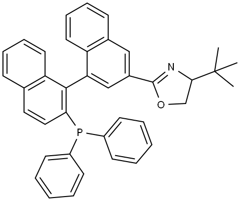 (S)-4-(tert-Butyl)-2-((R)-2'-(diphenylphosphanyl)-[1,1'-binaphthalen]-3-yl)-4,5-dihydrooxazole Structure