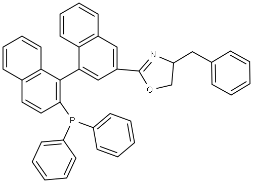 (S)-4-Benzyl-2-((R)-2'-(diphenylphosphanyl)-[1,1'-binaphthalen]-3-yl)-4,5-dihydrooxazole Structure