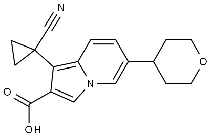 2-Indolizinecarboxylic acid, 1-(1-cyanocyclopropyl)-6-(tetrahydro-2H-pyran-4-yl)- Structure