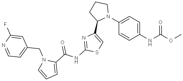methyl N-[4-[(2R)-2-[2-[[1-[(2-fluoro-4-pyridyl)methyl]pyrrole-2-carbonyl]amino]thiazol-4-yl]pyrrolidin-1-yl]phenyl]carbamate Structure