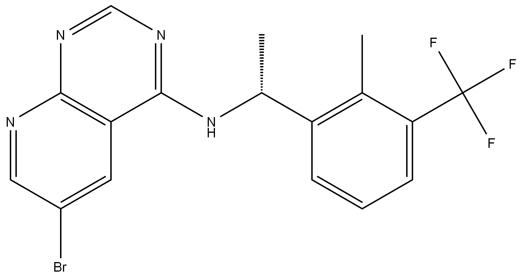 6-bromo-N-{(1R)-1-[2-methyl-3-(trifluoromethyl)phenyl]ethyl}pyrido[2,3-d]pyrimidin-4-amine,2765156-84-9,结构式