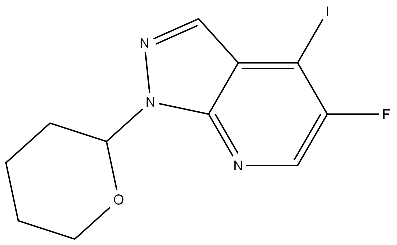 5-fluoro-4-iodo-1-(tetrahydro-2H-pyran-2-yl)-1H-pyrazolo[3,4-b]pyridine 化学構造式