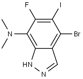 4-bromo-6-fluoro-5-iodo-N,N-dimethyl-1H-indazol-7-amine,2765413-72-5,结构式
