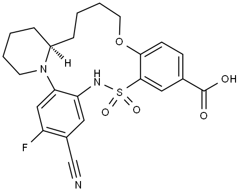 (21S)-5-cyano-4-fluoro-9,9-dioxo-16-oxa-9λ?-thia-1,8-diazatetracyclo[19.4.0.02,?.01?,1?]pentacosa-2,4,6,10,12,14-hexaene-12-carboxylic acid Structure