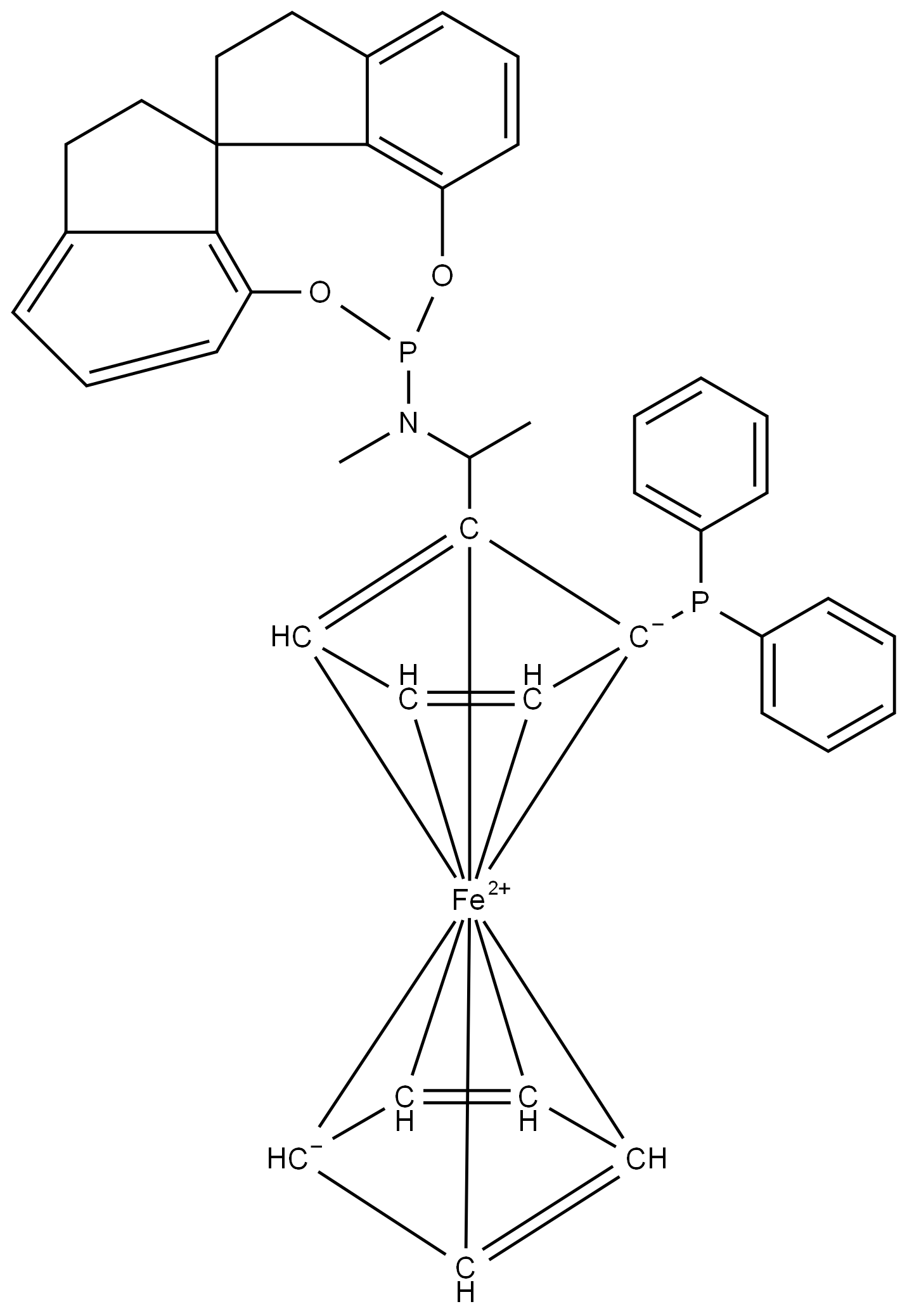 (1S)-1-(Diphenylphosphino)-2-[(1S)-1-[methyl[(11aR)-10,11,12,13-tetrahydrodiindeno[7,1-de:1′,7′-fg][1,3,2]dioxaphosphocin-5-yl]amino]ethyl]ferrocene Struktur