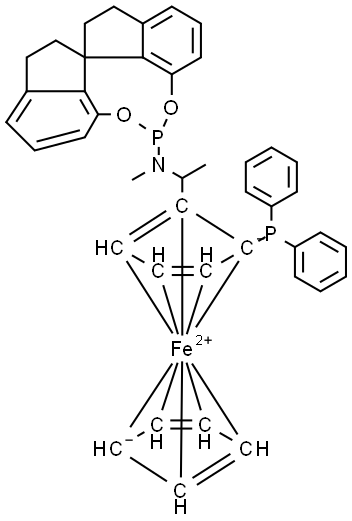 (1S)-1-(二苯基膦基)-2-[(1S”-1-[甲基[(11AR)-10,11,12,13-四氢二茚并[7,1-DE:1′,7′-FG][1,3,2]二氧膦-5-基]氨基]乙基]二茂铁,2775428-44-7,结构式