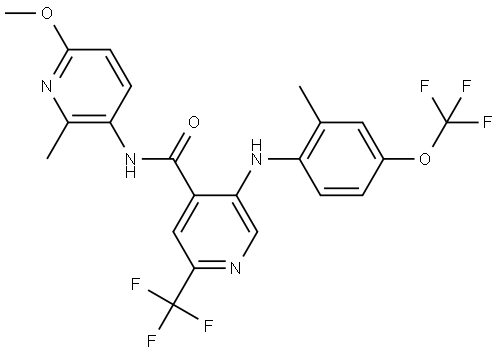 N-(6-methoxy-2-methylpyridin-3-yl)-5-{[2-methyl-4-(trifluoromethoxy)phenyl]amino}-2-(trifluoromethyl)pyridine-4-carboxamide Structure