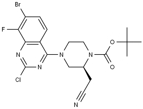 (S)-4-(7-bromo-2-chloro-8-fluoroquinazolin-4-yl)-2-(cyanomethyl)piperazine-1-carboxylic acid tert-butyl ester Structure
