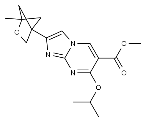 methyl 7-isopropoxy-2-(1-methyl-2-oxabicyclo[2.1.1]hexan-4-yl)imidazo[1,2-a]pyrimidine-6-carboxylate,2792156-00-2,结构式