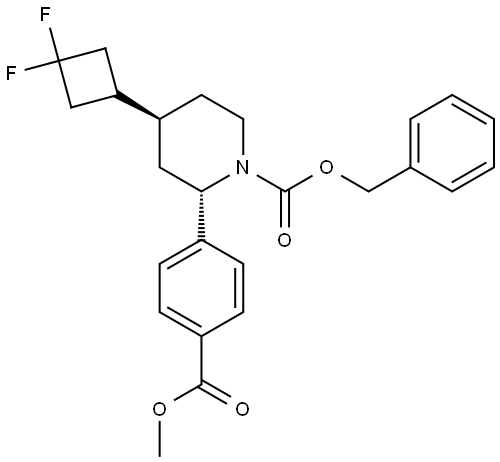 1-Piperidinecarboxylic acid, 4-(3,3-difluorocyclobutyl)-2-[4-(methoxycarbonyl)phenyl]-, phenylmethyl ester, (2R,4R)-rel- Struktur