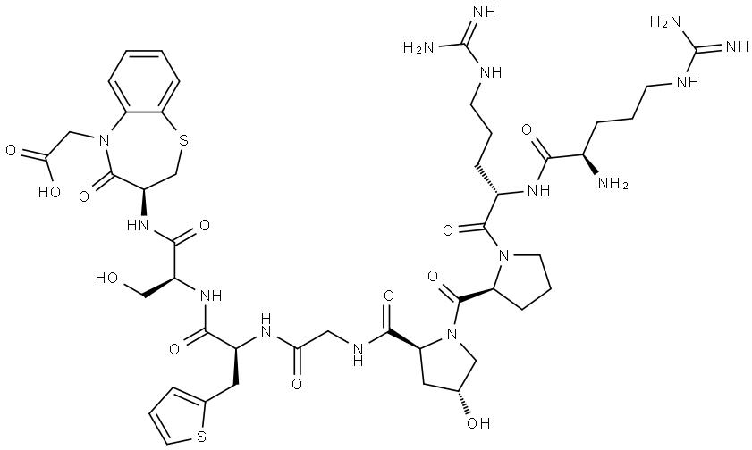 L-Serinamide, D-arginyl-L-arginyl-L-prolyl-(4R)-4-hydroxy-L-prolylglycyl-3-(2-thienyl)-L-alanyl-N-[(3S)-5-(carboxymethyl)-2,3,4,5-tetrahydro-4-oxo-1,5-benzothiazepin-3-yl]- Structure