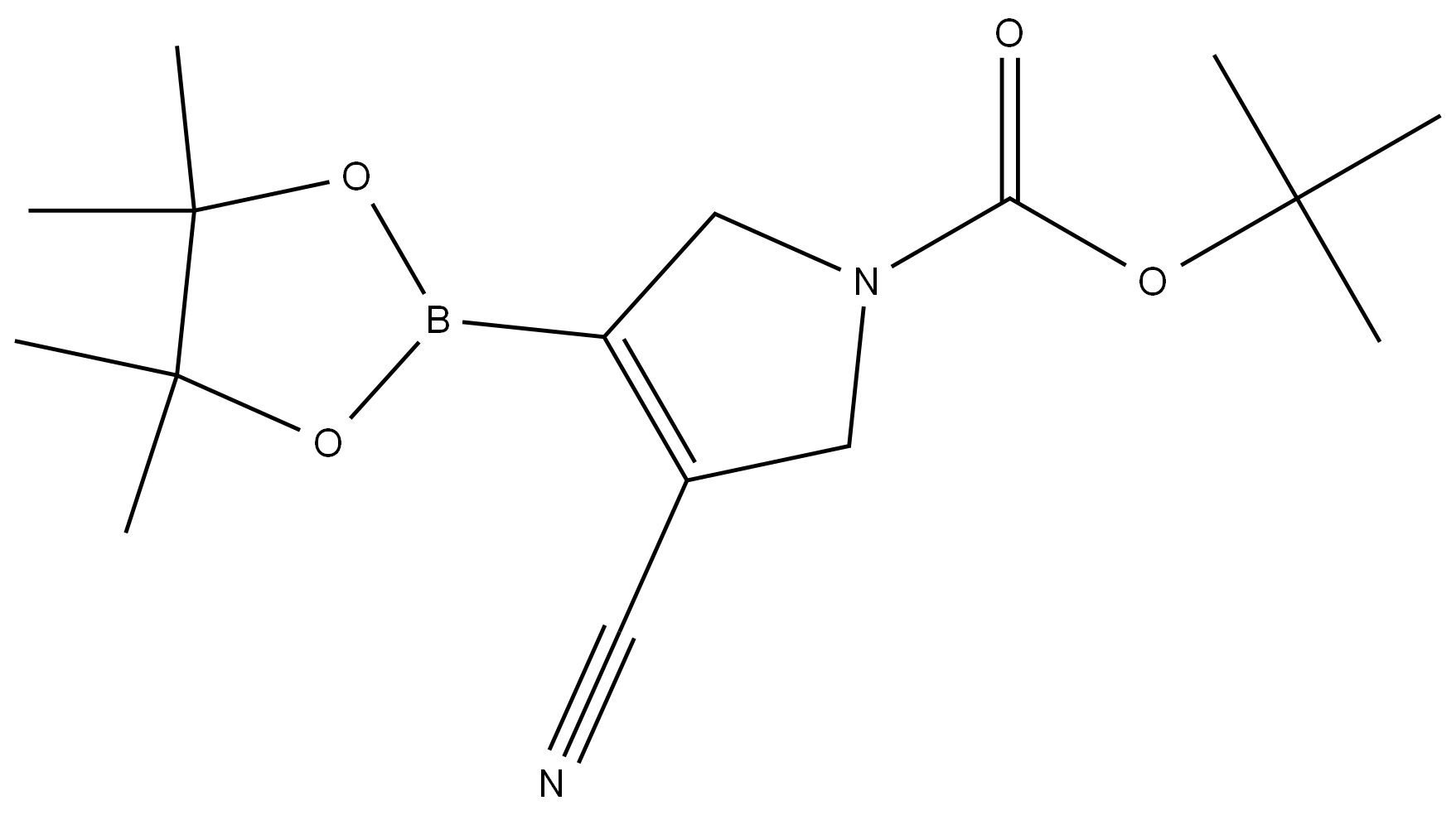 3-氰基-4-(4,4,5,5-四甲基-1,3,2-二氧硼杂环戊烷-2-基)-2,5-二氢1H吡咯-1-羧酸叔丁酯,2861251-02-5,结构式