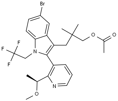 (S)-3-(5-溴-2-(2-(1-甲氧基乙基)吡啶-3-基)-1-(2,22-三氟乙基)-1H-吲哚-3-基)-2,2-二甲基丙基乙酸酯, 2865127-29-1, 结构式