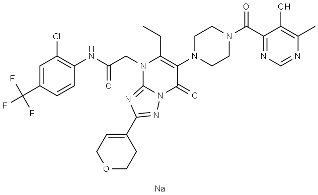 2869954-35-6|N-(2-氯-4-(三氟甲基)苯基)-2-(2-(3,6-二氢-2H-吡喃-4-基)-5-乙基-6-(4-(5-羟基-6-甲基嘧啶-4-羰基)哌嗪-1-基)-7-氧代-[1,2,4]三唑并[1,5-A]嘧啶-4(7H)-基)乙酰胺钠盐