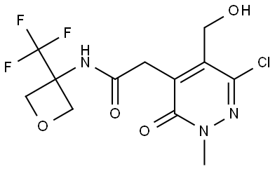 2-(6-chloro-5-(hydroxymethyl)-2-methyl-3-oxo-2,3-dihydropyridazin-4-yl)-N-(3-(trifluoromethyl)oxetan-3-yl)acetamide,2875097-16-6,结构式