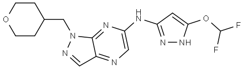N-(5-(difluoromethoxy)-1H-pyrazol-3-yl)-1-((tetrahydro-2H-pyran-4-yl)methyl)-1H-pyrazolo[3,4-b]pyrazin-6-amine Structure
