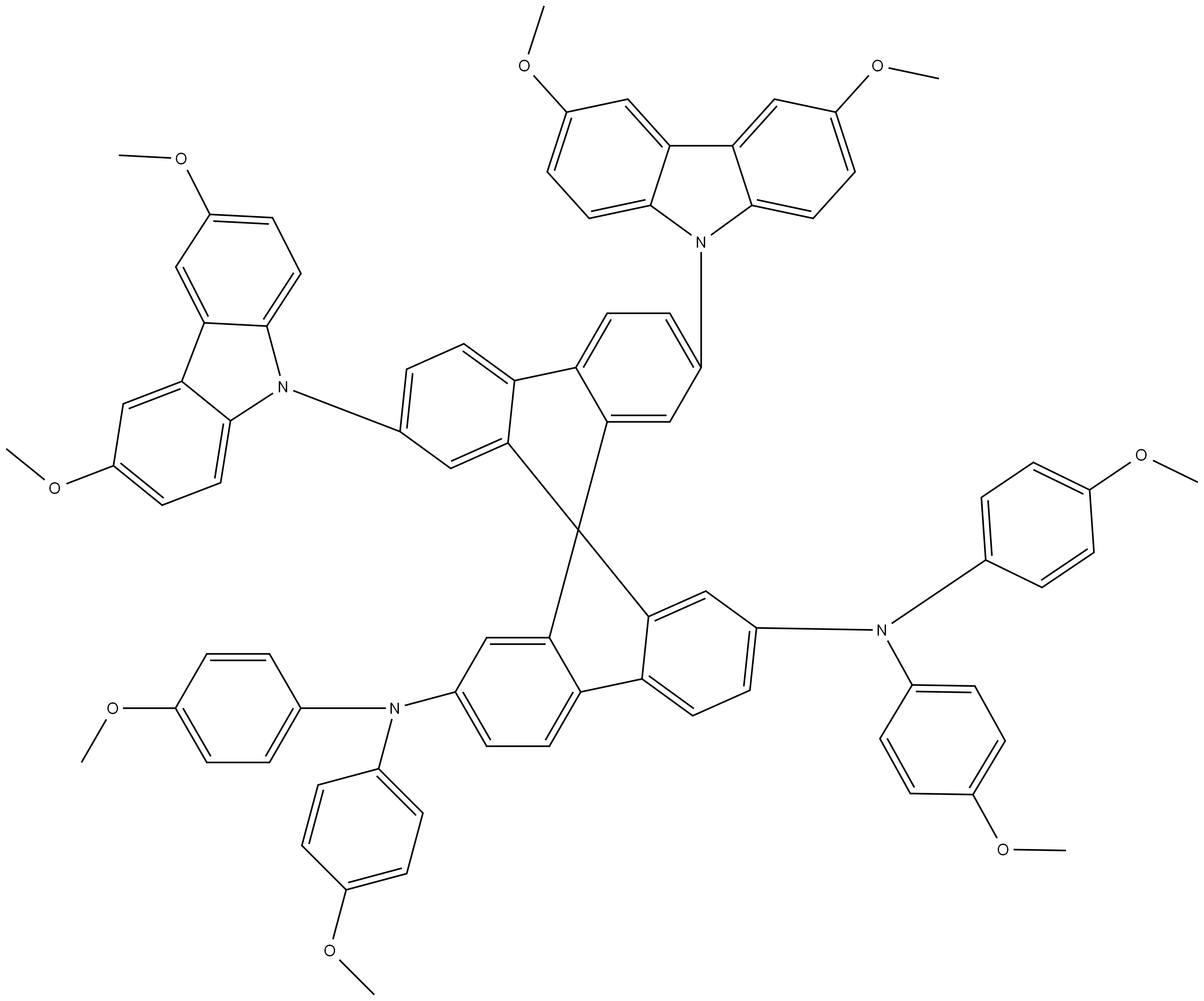 9,9′-Spirobi[9H-fluorene]-2,7-diamine, 2′,7′-bis(3,6-dimethoxy-9H-carbazol-9-yl)-N2,N2,N7,N7-tetrakis(4-methoxyphenyl)- Struktur