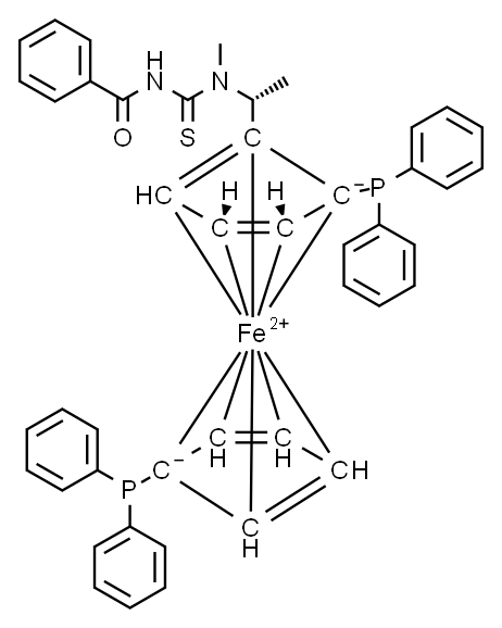 (2R)-1-[(1R)-1-[[(苯甲酰基)氨基]硫氧甲基]甲基氨基]乙基]-1′,2-双(二苯基膦基)二茂铁,2907054-01-5,结构式