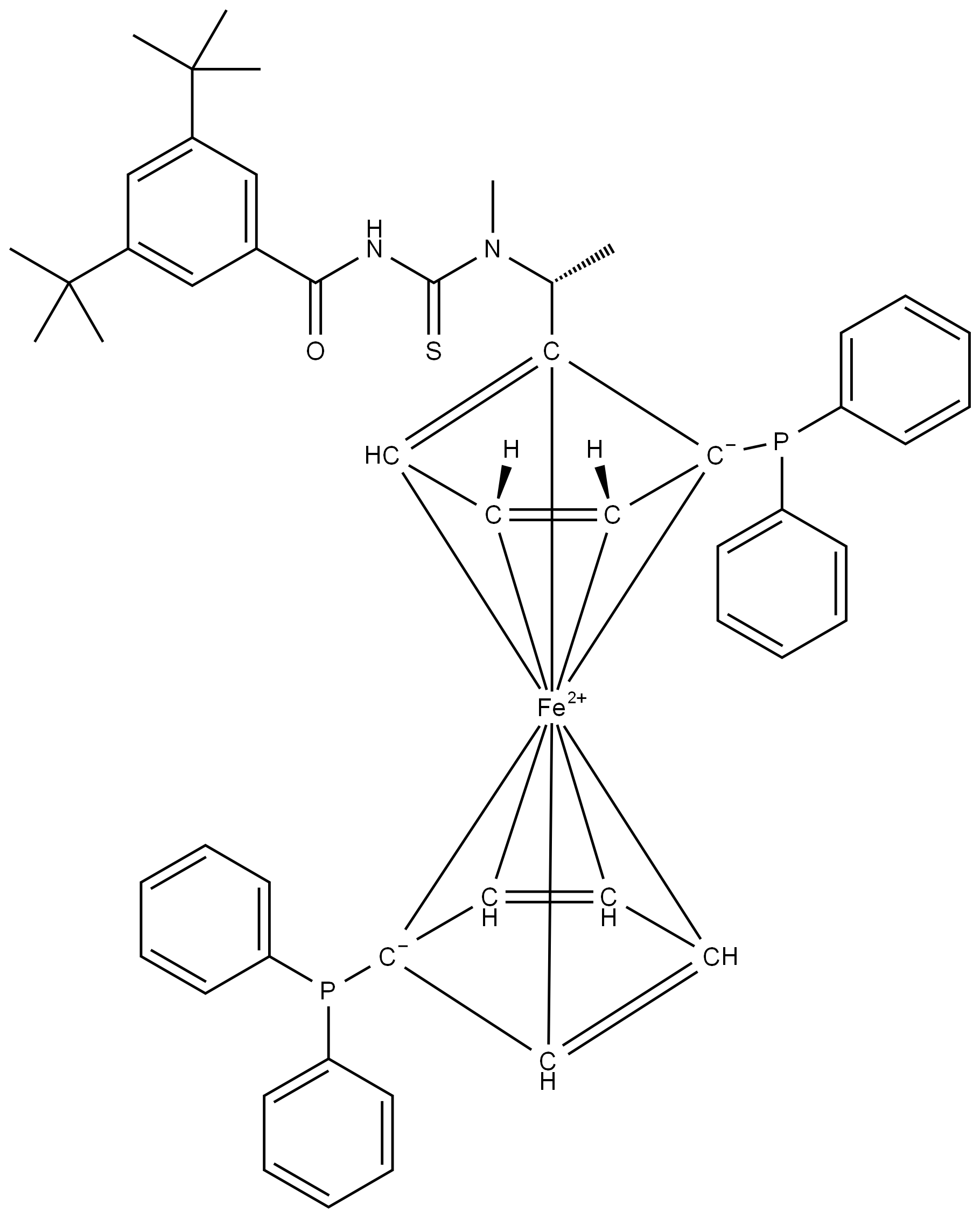 (2R)-1-[(1R)-1-[[[(3,5-di-tert-butyl)benzoyl] amino]thioxomethyl] methylamino]ethyl]-1′,2-bis(diphenylphosphino)ferrocene Structure