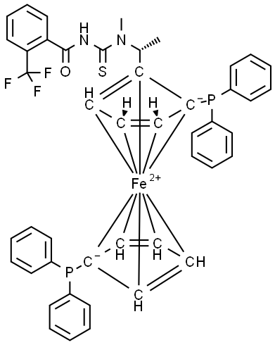 (2R)-1-[(1R)-1-[[[(2-三氟甲基)苯甲酰基]氨基]硫氧甲基] 甲基氨基]乙基]-1′,2-双(二苯基膦基)二茂铁,2907054-09-3,结构式