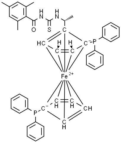 (2R)-1-[(1R)-1-[[[(2,4,6-三甲基)苯甲酰基]氨基]硫氧甲基]氨基]乙基]-1',2-双(二苯基膦基)二茂铁,2907054-15-1,结构式