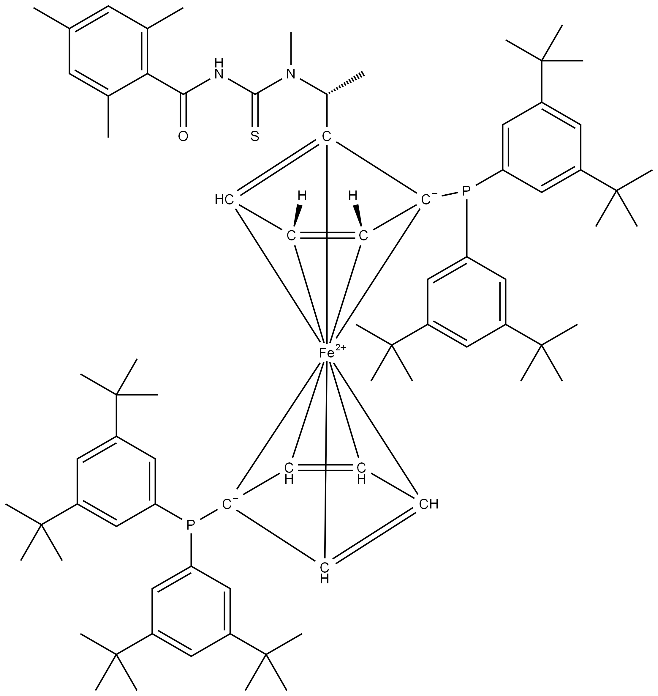 (2R)-1-[(1R)-1-[[(2,4,6-三甲基)苯甲酰基]氨基]硫氧甲基]甲基氨基]乙基]-1′,2-双(二(3,5-二叔丁基)苯基膦基)二茂铁 结构式