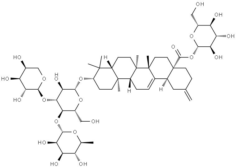 30-Noroleana-12,20(29)-dien-28-oic acid, 3-[(O-α-L-arabinopyranosyl-(1→3)-O-[6-deoxy-α-L-mannopyranosyl-(1→4)]-β-D-glucopyranosyl)oxy]-, β-D-glucopyranosyl ester, (3β)- (9CI) Structure