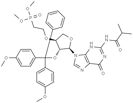 Phosphonic acid, P-[2-[[(3S,4R,5R)-4-[bis(4-methoxyphenyl)phenylmethoxy]-5-[1,6-dihydro-2-[(2-methyl-1-oxopropyl)amino]-6-oxo-9H-purin-9-yl]tetrahydro-3-furanyl]oxy]ethyl]-, dimethyl ester 结构式
