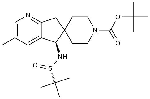 tert-butyl (5R)-5-[[(S)-tert-butylsulfinyl]amino]-3-methyl-spiro[5,7-dihydrocyclopenta[b]pyridine-6,4'-piperidine]-1'-carboxylate Structure