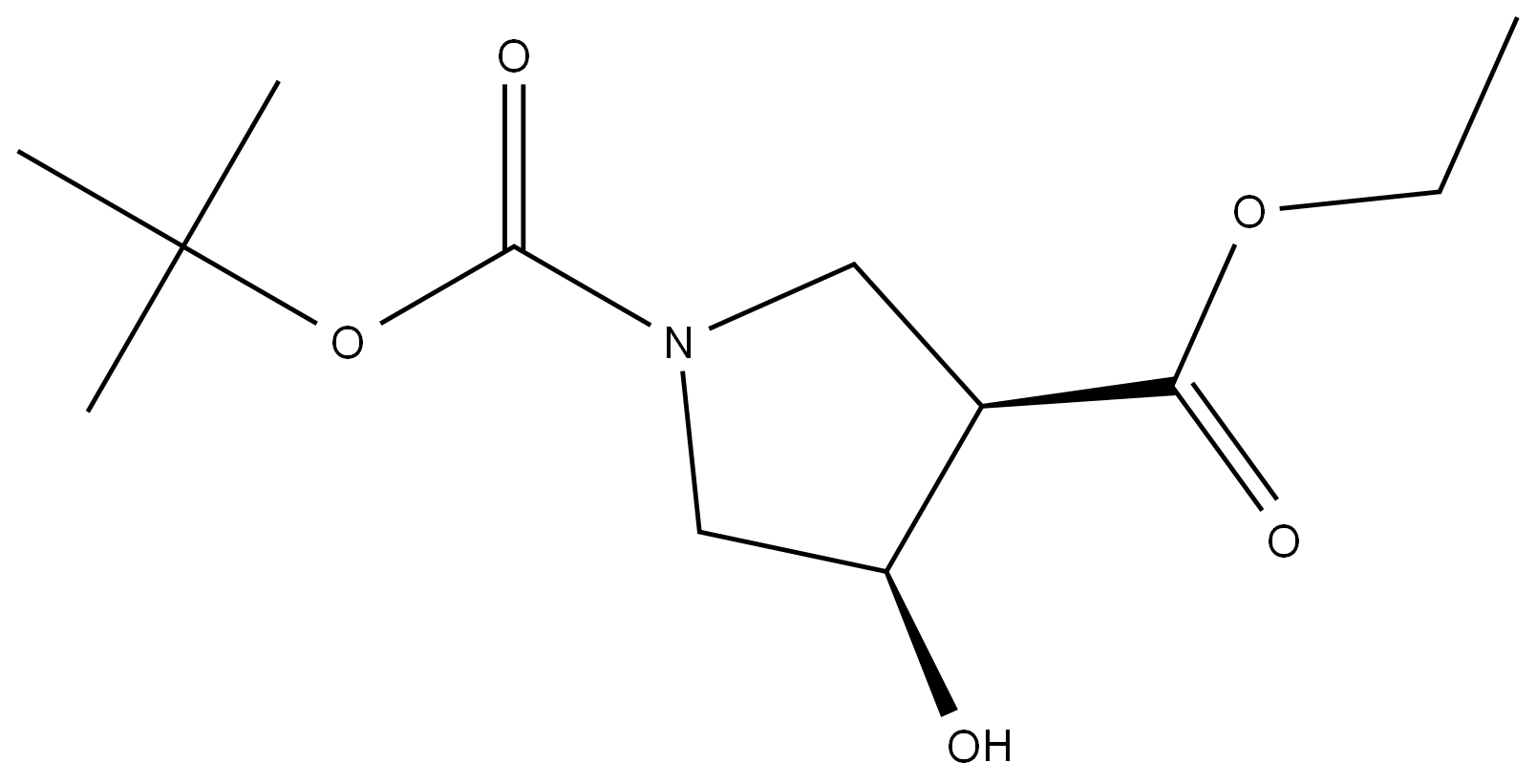 1-tert-butyl 3-ethyl (3R,4R)-4-hydroxypyrrolidine-1,3-dicarboxylate Struktur