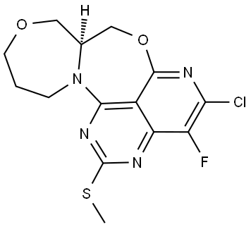 (S)-5-Chloro-4-fluoro-2-(methylthio)-8a,9,12,13-tetrahydro-8H,11H-7,10-dioxa-1,3,6,13a-tetraazanaphtho[1,8-ab]heptalene Struktur