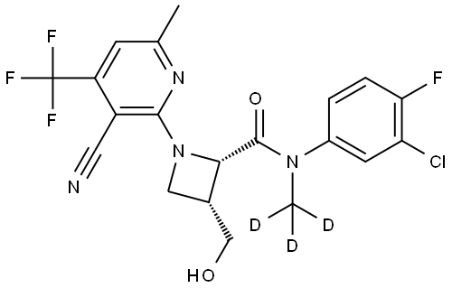 (2S,3R)-N-(3-chloro-4-fluorophenyl)-1-(3-cyano-6-methyl-4-(trifluoromethyl)pyridin-2-yl)-3-(hydroxymethyl)-N-(methyl-d3)azetidine-2-carboxamide Structure