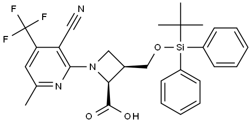 (2S,3R)-3-(((tert-butyldiphenylsilyl)oxy)methyl)-1-(3-cyano-6-methyl-4-(trifluoromethyl)pyridin-2-yl)azetidine-2-carboxylic acid Structure