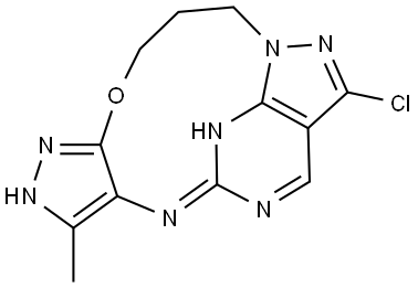 8-Chloro-3-methyl-2,4,12,13-tetrahydro-11H-5,7-(azenometheno)dipyrazolo[3,4-b:5',1'-g][1]oxa[4,6,8]triazacycloundecine Structure