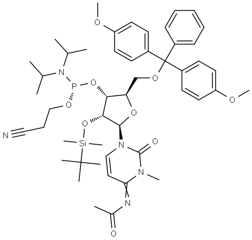 N4-Acetyl-5’-O-DMTr-N3-methyl-2’-O-TBDMS-cytidine 3’-CED phosphoramidite Struktur