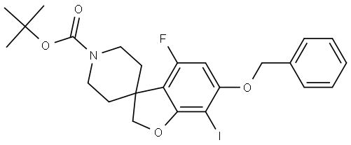 tert-butyl 6-benzyloxy-4-fluoro-7-iodo-spiro[2H-benzofuran-3,4'-piperidine]-1'-carboxylate Struktur