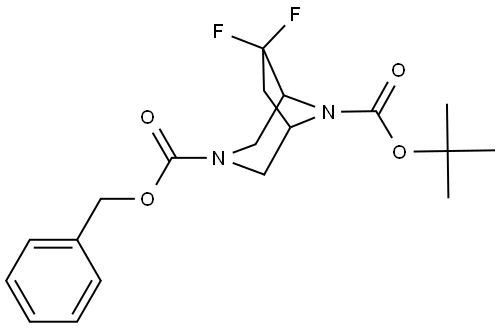 O3-benzyl O8-tert-butyl 6,6-difluoro-3,8-diazabicyclo[3.2.1]octane-3,8-dicarboxylate Struktur