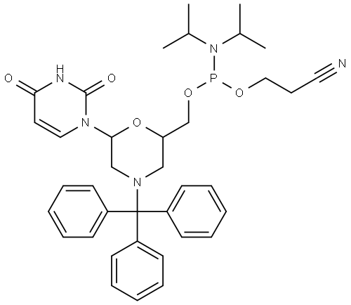 N-Trityl-morpholino-U-5’-O-phosphoramidite Structure