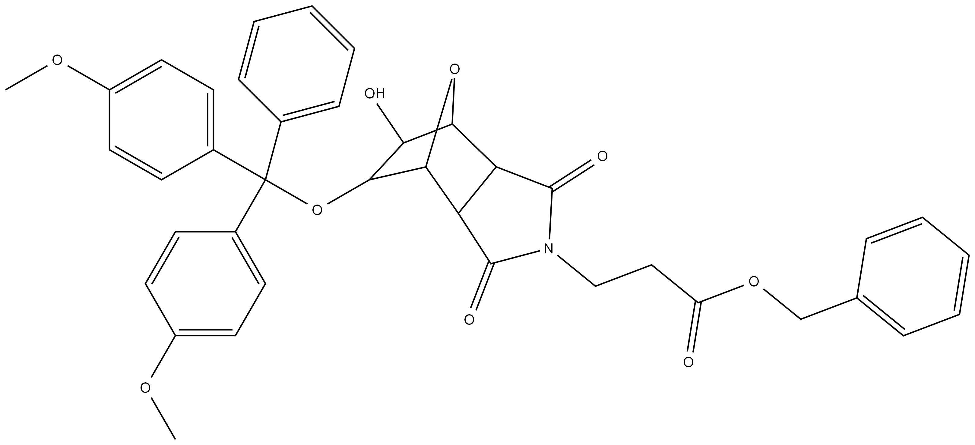 benzyl 3-(5-(bis(4-methoxyphenyl)(phenyl)methoxy)-6-hydroxy-1,3-dioxohexahydro-1H-4,7-epoxyisoindol-2(3H)-yl)propanoate,2943118-45-2,结构式