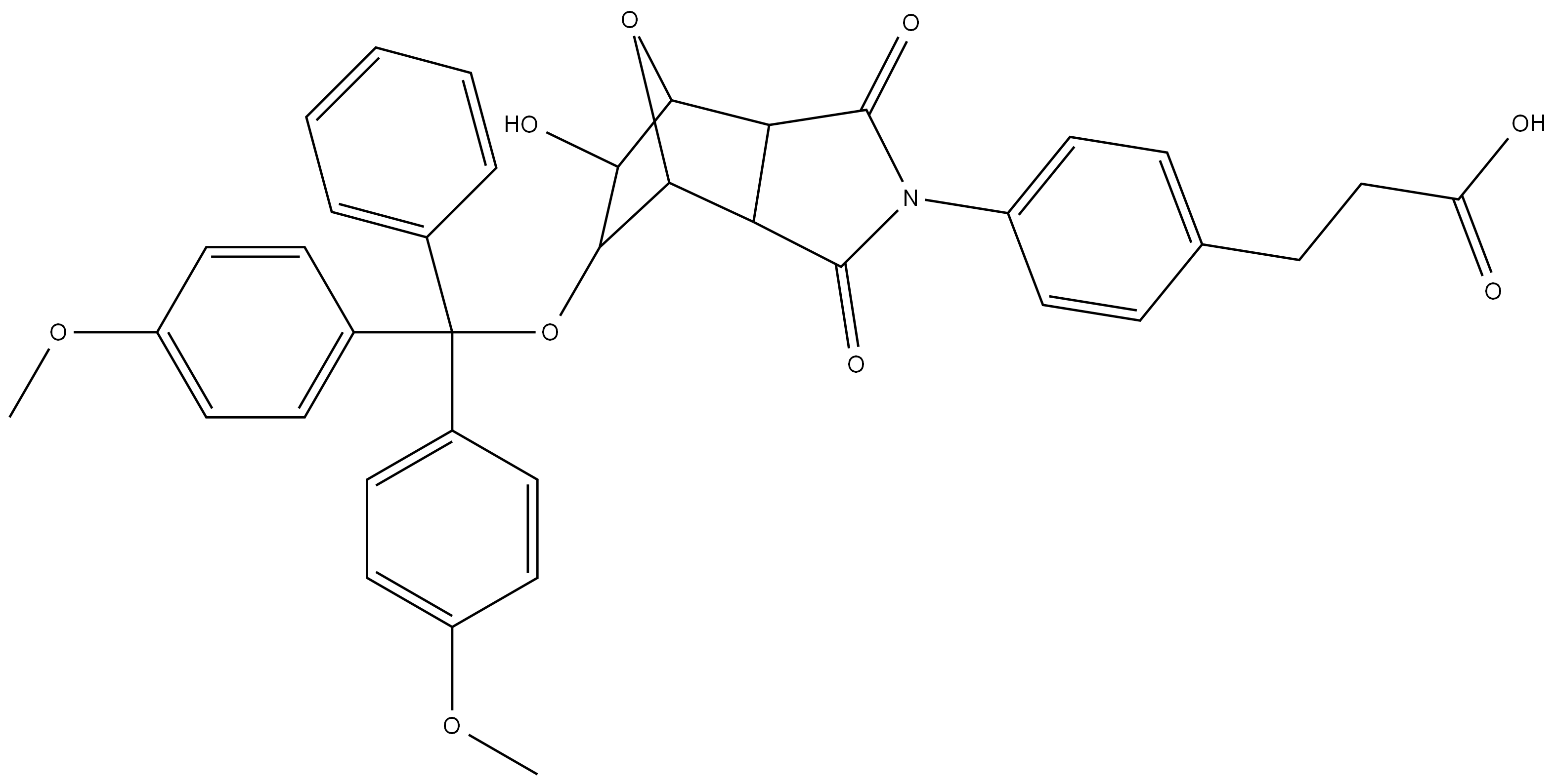 3-(4-(5-(bis(4-methoxyphenyl)(phenyl)methoxy)-6-hydroxy-1,3-dioxohexahydro-1H-4,7-epoxyisoindol-2(3H)-yl)phenyl)propanoic acid,2943118-56-5,结构式