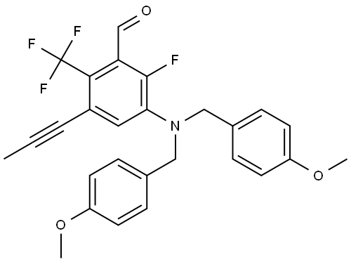 3-(bis(4-methoxybenzyl)amino)-2-fluoro-5-(prop-1-yn-1-yl)-6-(trifluoromethyl)benzaldehyde Structure
