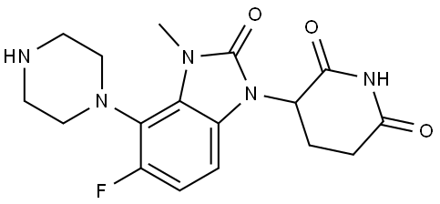 3-(5-Fluoro-3-methyl-2-oxo-4-piperazin-1-yl-benzimidazol-1-yl)piperidine-2,6-dione 化学構造式
