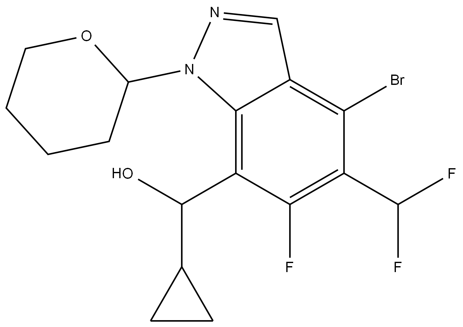 1H-Indazole-7-methanol, 4-bromo-α-cyclopropyl-5-(difluoromethyl)-6-fluoro-1-(tetrahydro-2H-pyran-2-yl)- Structure