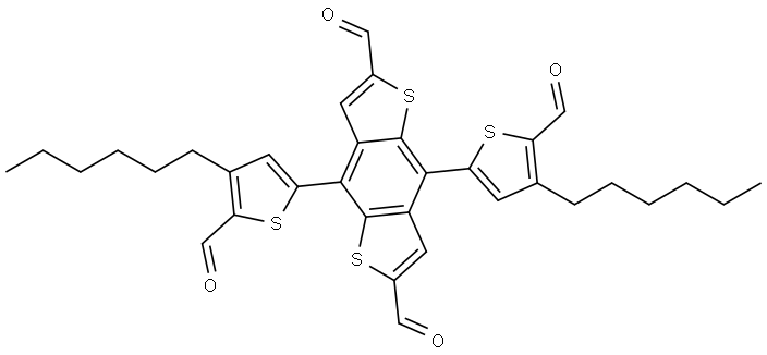 4,8-双(5-甲酰基-4-己基噻吩-2-基)苯并[1,2-B:4,5-B']二噻吩-2,6-二甲醛 结构式