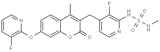 Sulfamide, N-[3-fluoro-4-[[7-[(3-fluoro-2-pyridinyl)oxy]-4-methyl-2-oxo-2H-1-benzopyran-3-yl]methyl]-2-pyridinyl]-N′-methyl- 结构式