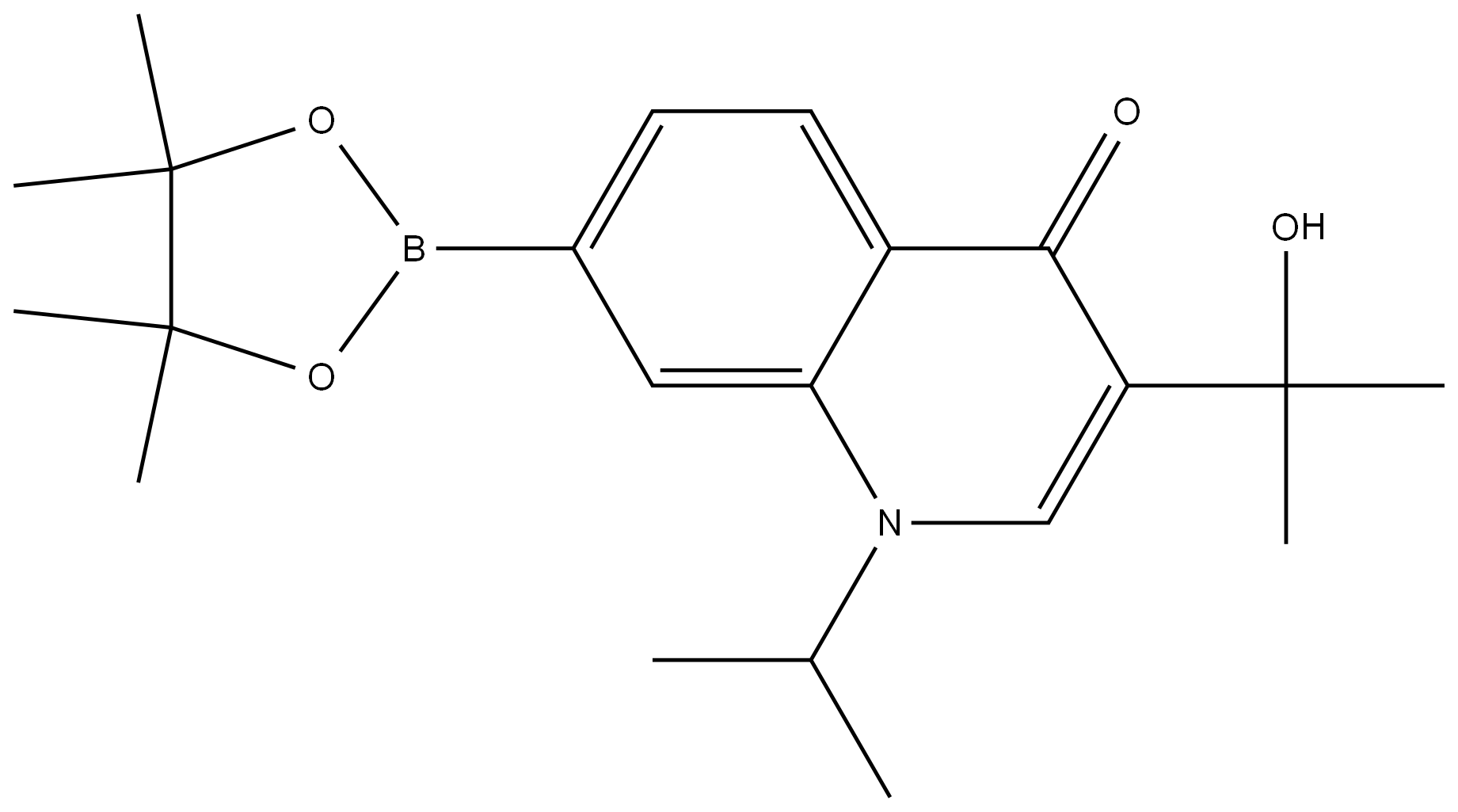 3-(2-羟基丙-2-基)-1-异丙基-7-(4,4,5,5-四甲基-1,3,2-二氧硼杂环戊烷-2-基)喹啉-4(1H)-酮,3002399-91-6,结构式