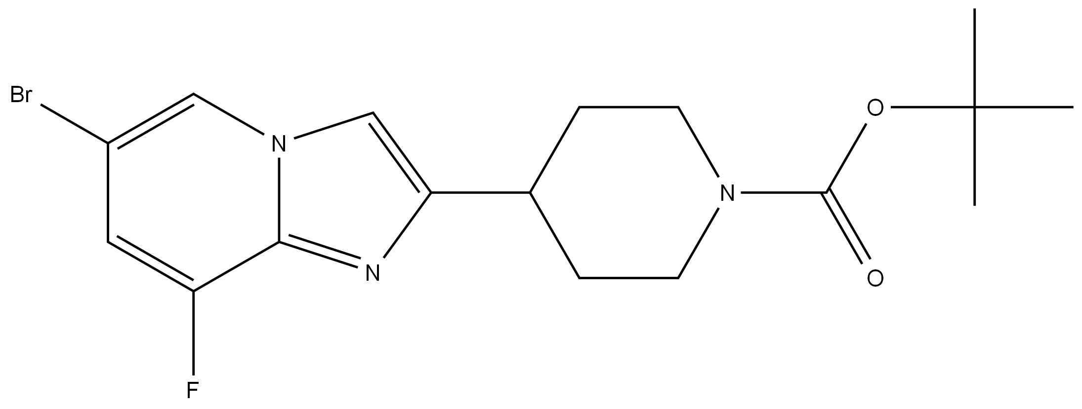 1-Piperidinecarboxylic acid, 4-(6-bromo-8-fluoroimidazo[1,2-a]pyridin-2-yl)-, 1,1-dimethylethyl ester Struktur