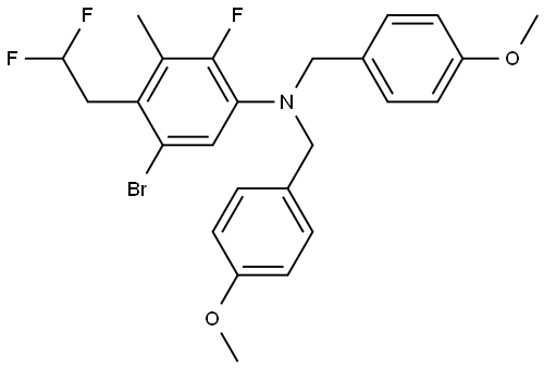 5-bromo-4-(2,2-difluoroethyl)-2-fluoro-N,N-bis(4-methoxybenzyl)-3-methylaniline Structure