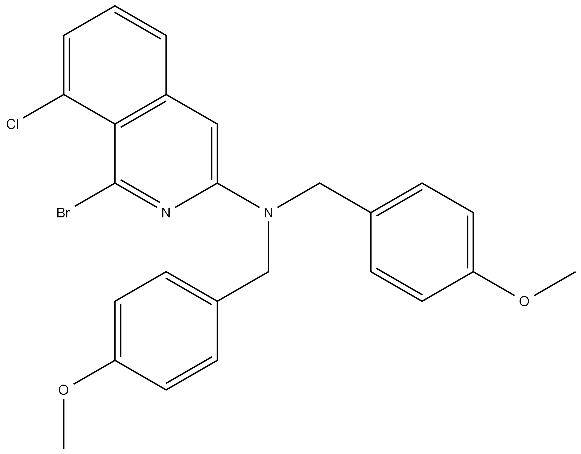 1-溴-8-氯-N,N-双(4-甲氧基苄基)异喹啉-3-胺,3018063-10-7,结构式