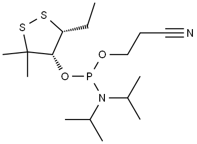 2-cyanoethyl ((4S,5R)-5-ethyl-3,3-dimethyl-1,2-dithiolan-4-yl) diisopropylphosphoramidite Structure